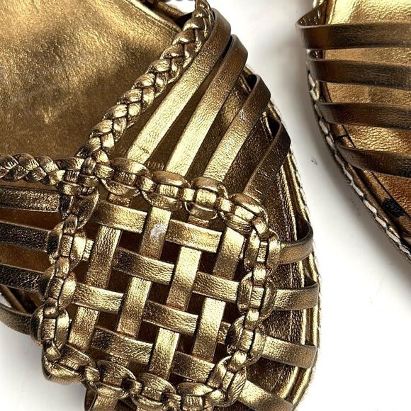 NWOB DELMAN Leather Strappy Wedge Gold Sandals Ankle Strap Made in Spain 40 US 9 - Picture 14 of 14